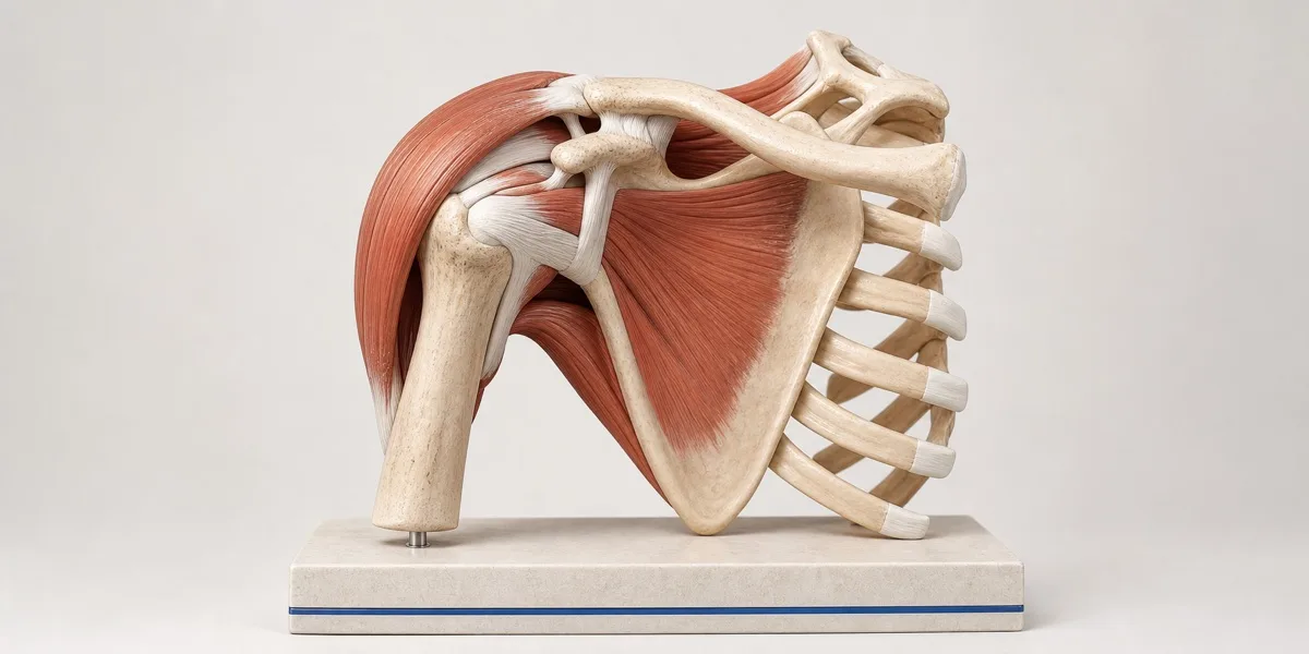 Detailed interactive anatomy model showing bones, muscles and connective tissues
