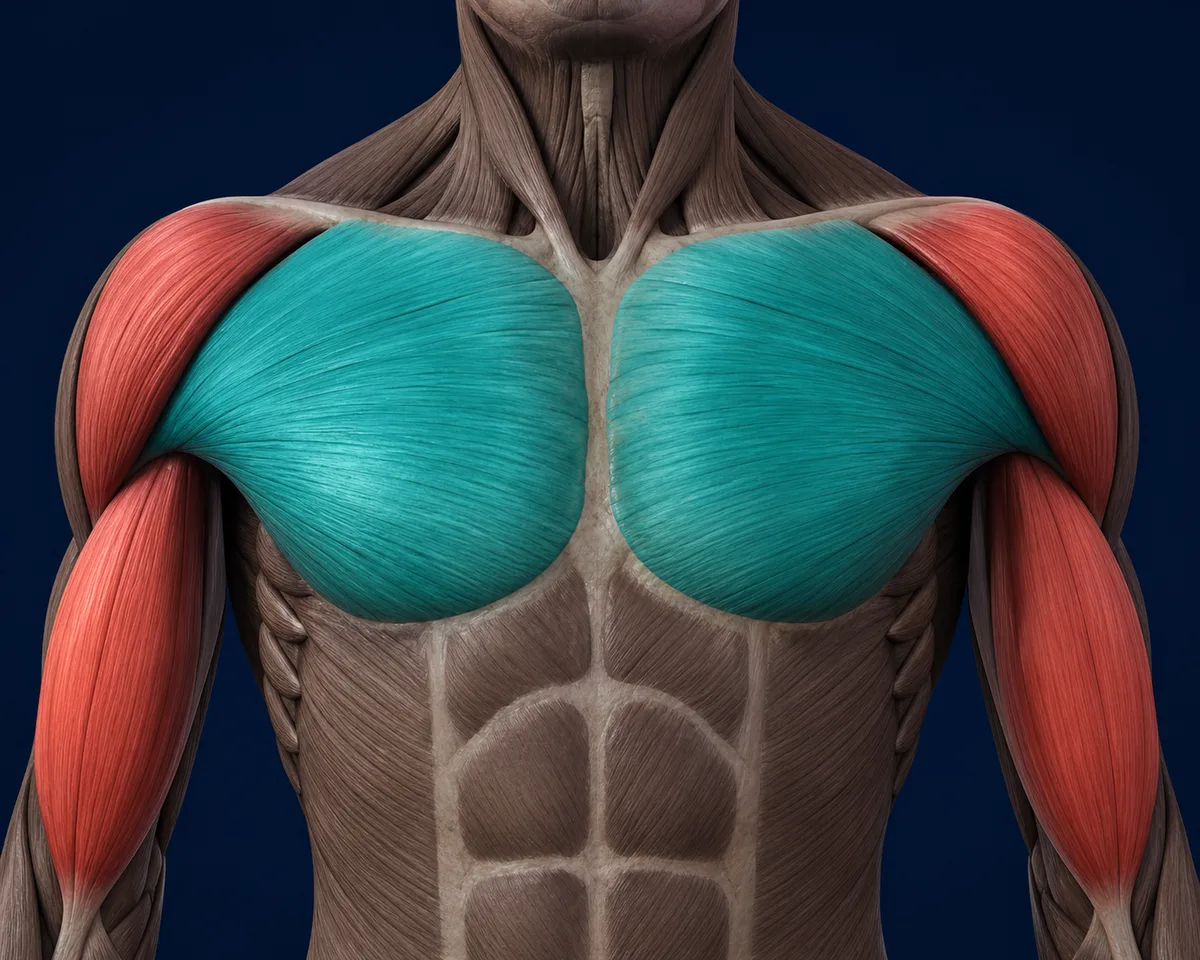 Anatomy highlighting the structures involved in Dumbbell Floor Press