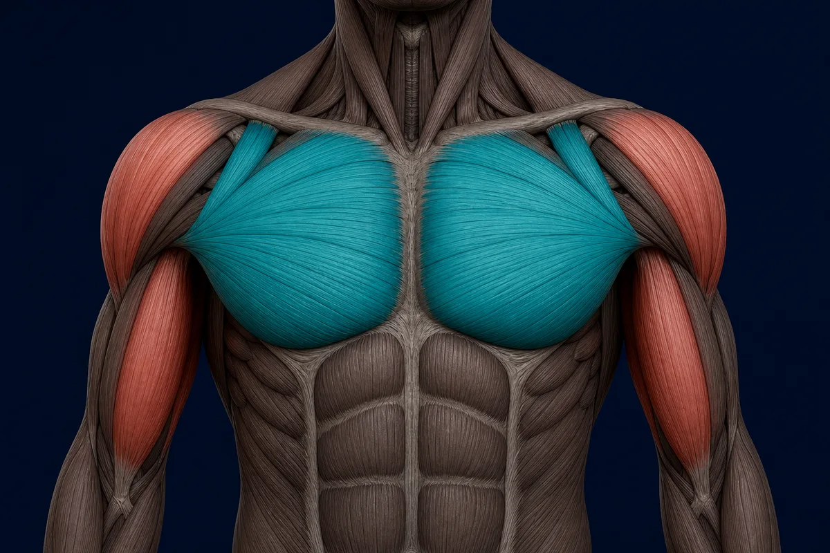 Anatomy highlighting the structures involved in Pec Isometric Press