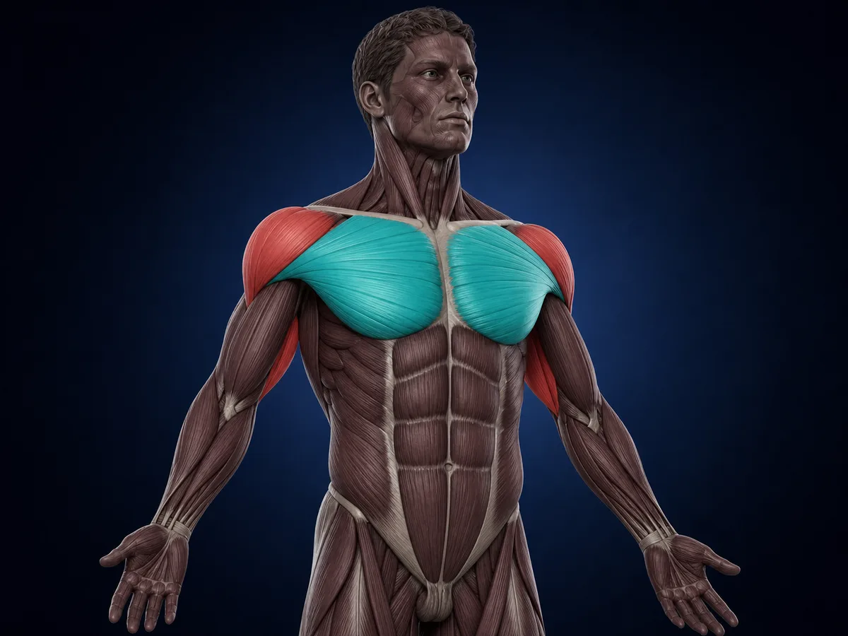 Anatomy highlighting the structures involved in Resistance-Band Chest Press