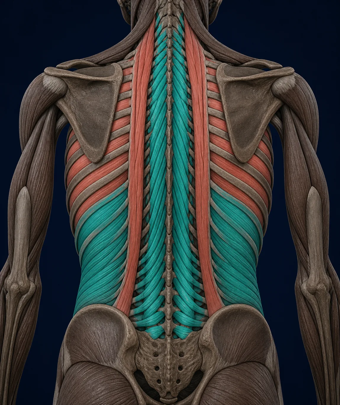 Anatomy highlighting the structures involved in Seated Thoracic Rotation