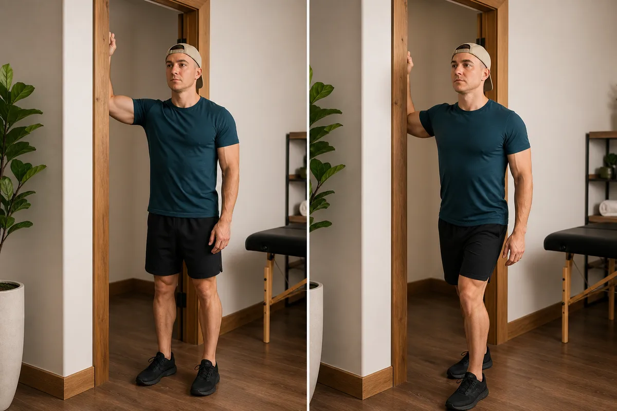 Start and finish demonstration of Doorway Pec Stretch