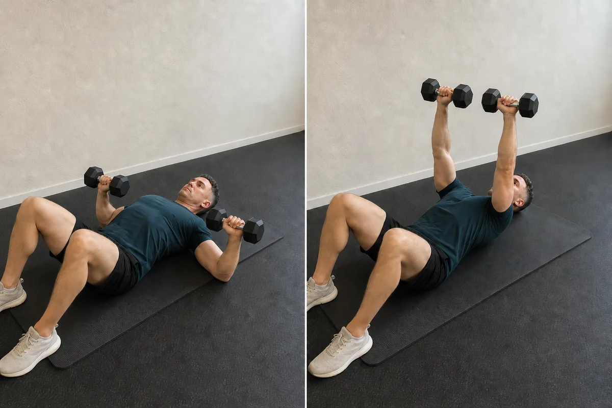 Start and finish demonstration of Dumbbell Floor Press