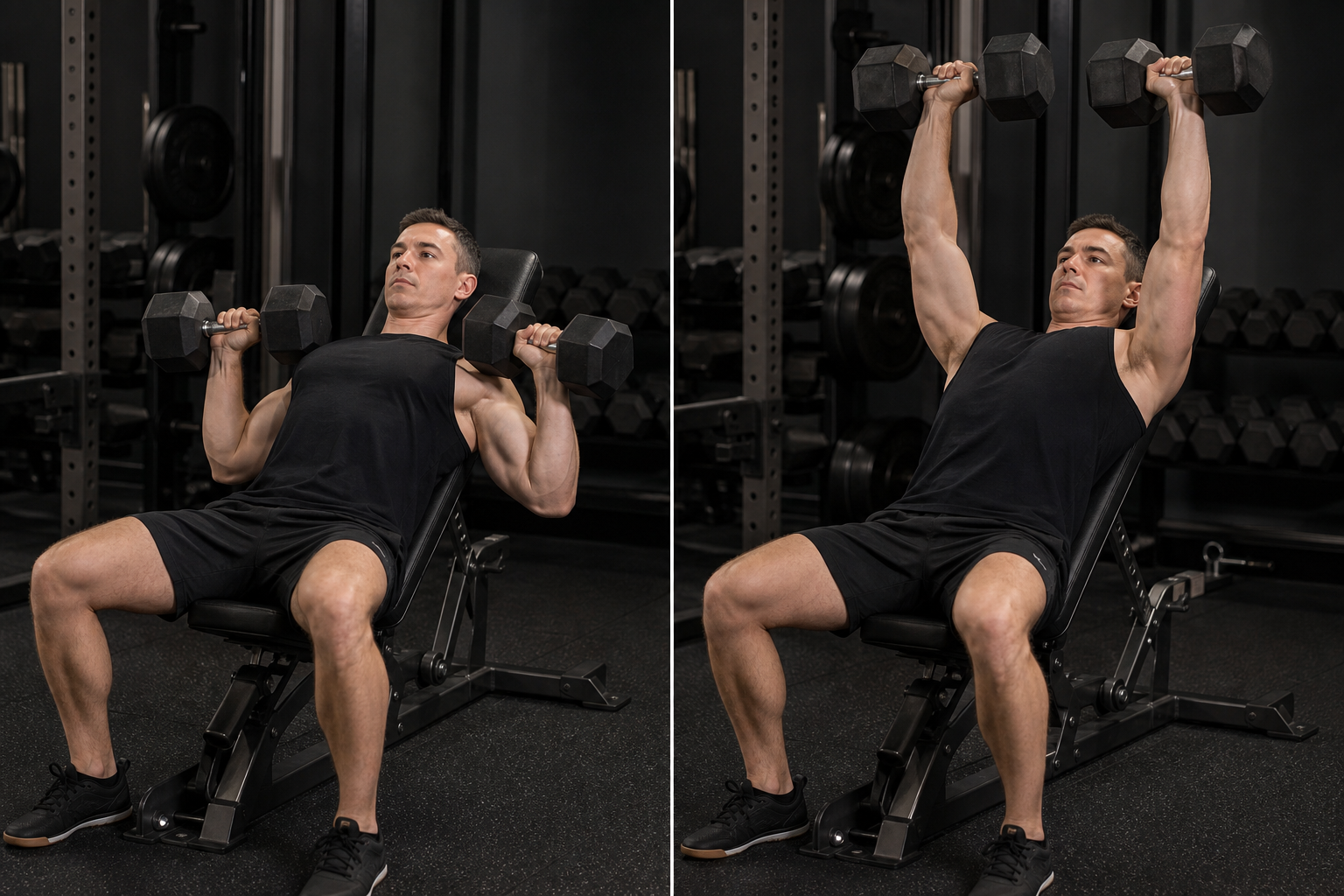 Start and finish demonstration of Incline Dumbbell Press