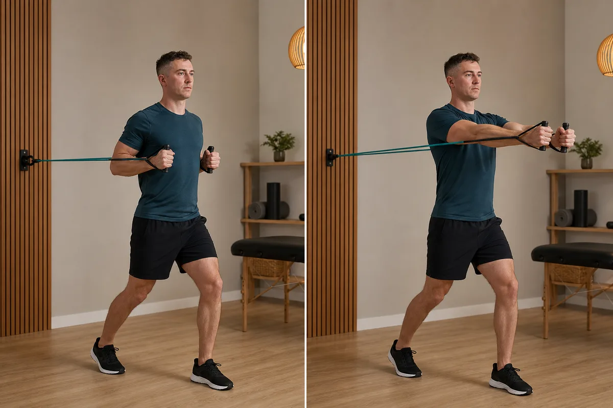Start and finish demonstration of Resistance-Band Chest Press