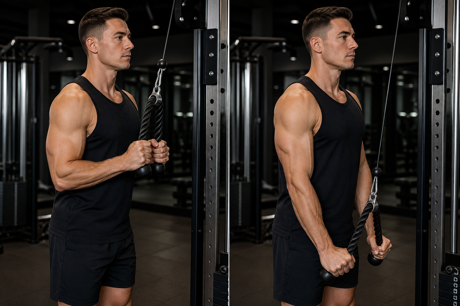 Start and finish demonstration of Rope Triceps Press-Down