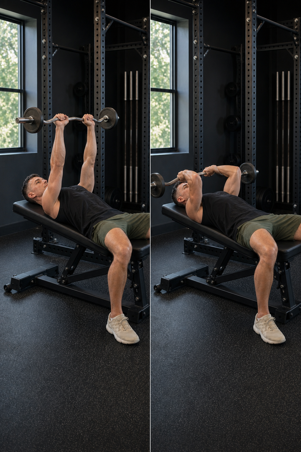 Start and finish demonstration of EZ-Bar Skull Crusher