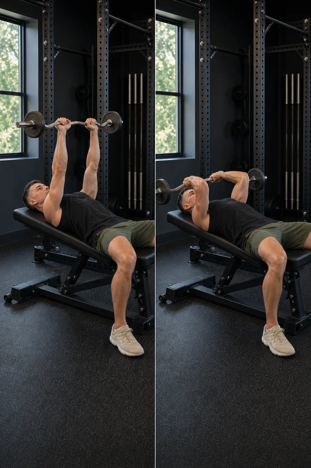 Start and finish demonstration of EZ-Bar Skull Crusher