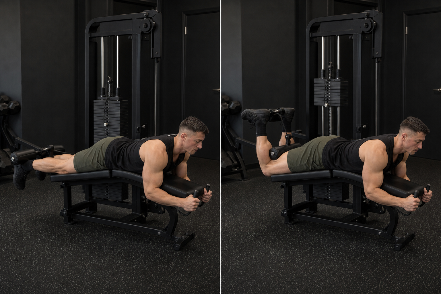 Start and finish demonstration of Lying Leg Curl