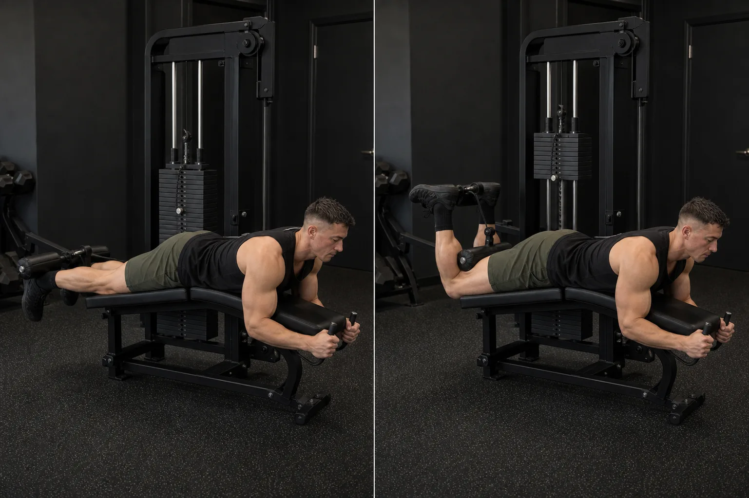 Start and finish demonstration of Lying Leg Curl