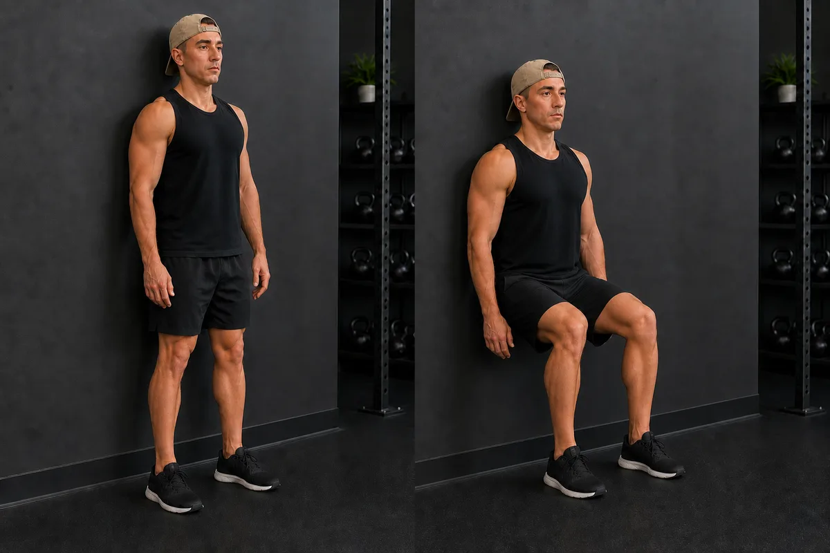 Start and finish demonstration of Wall-Sit Isometric