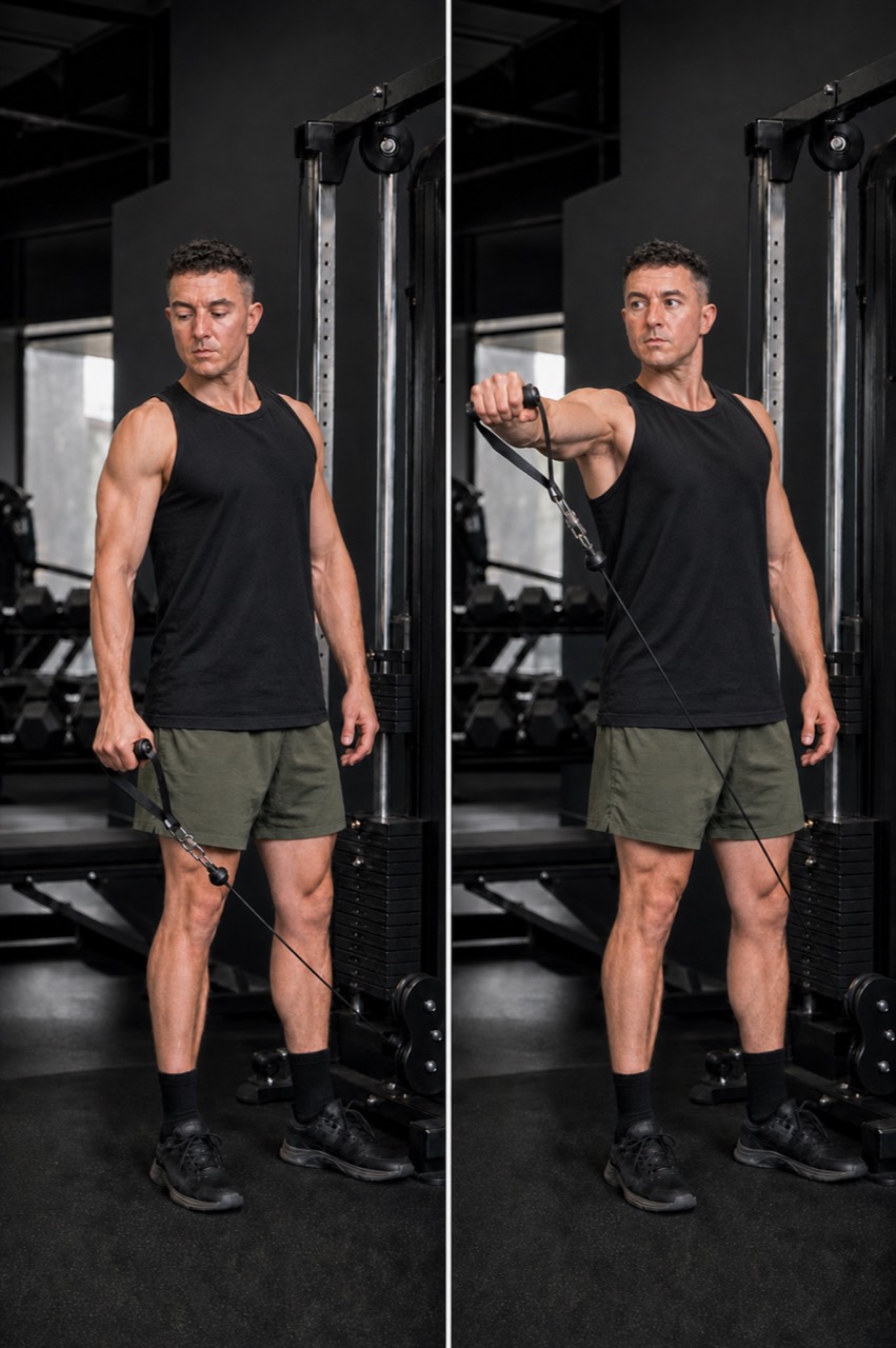 Start and finish demonstration of Cable Lateral Raise