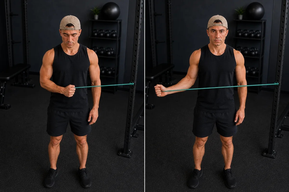 Start and finish demonstration of External Rotation with Resistance Band