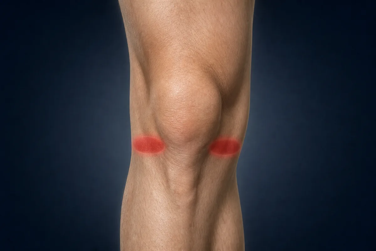 Common meniscus pain locations along the inner and outer knee joint lines.